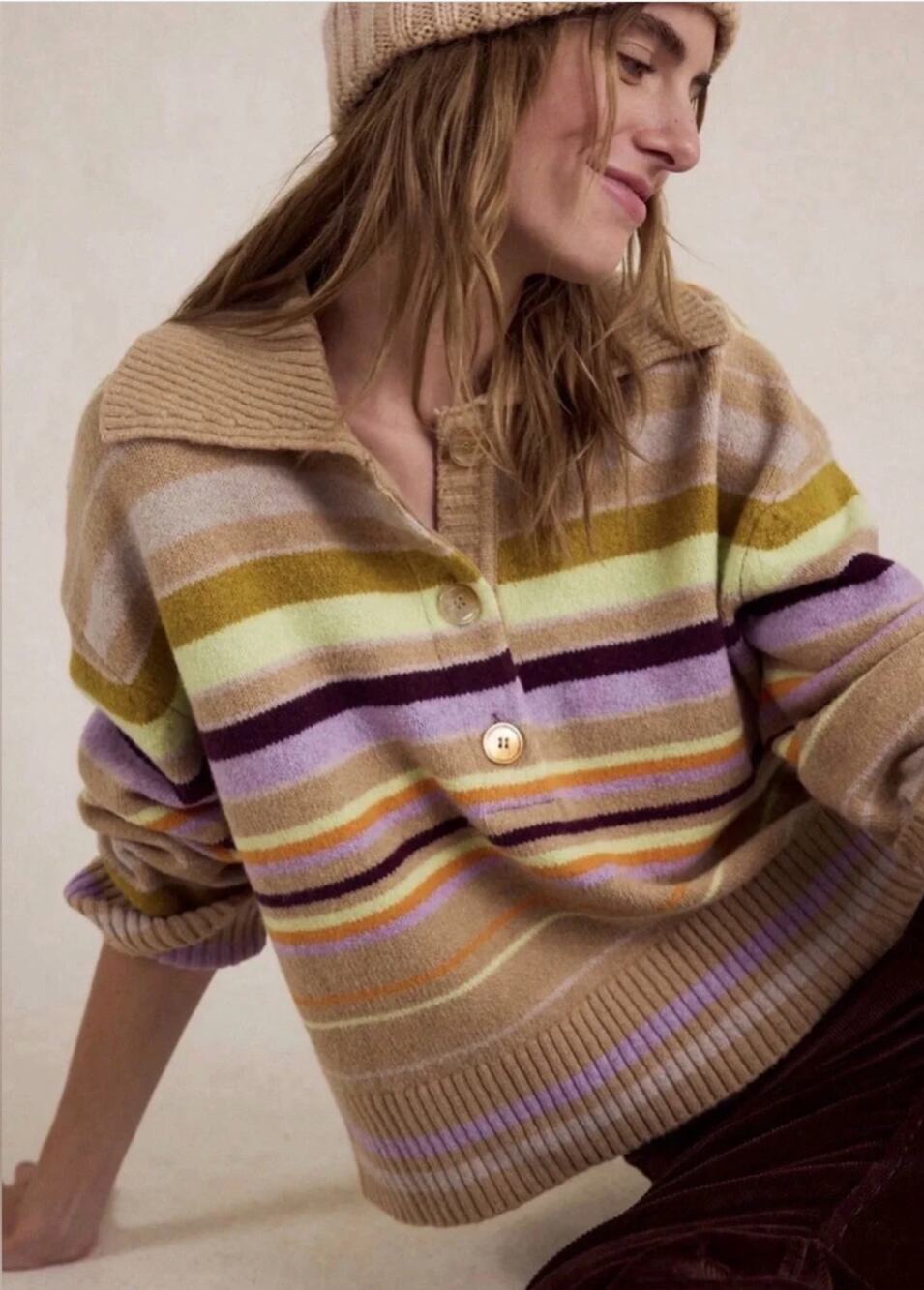Free People Trading Up Striped Polo Sweater Large NEW